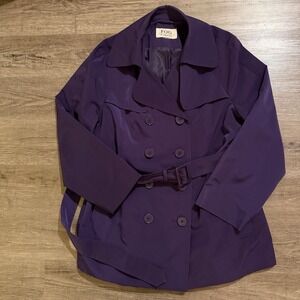 FOG by London Fog Trench Coat Double Breasted Purple Short Rain Jacket Women's X